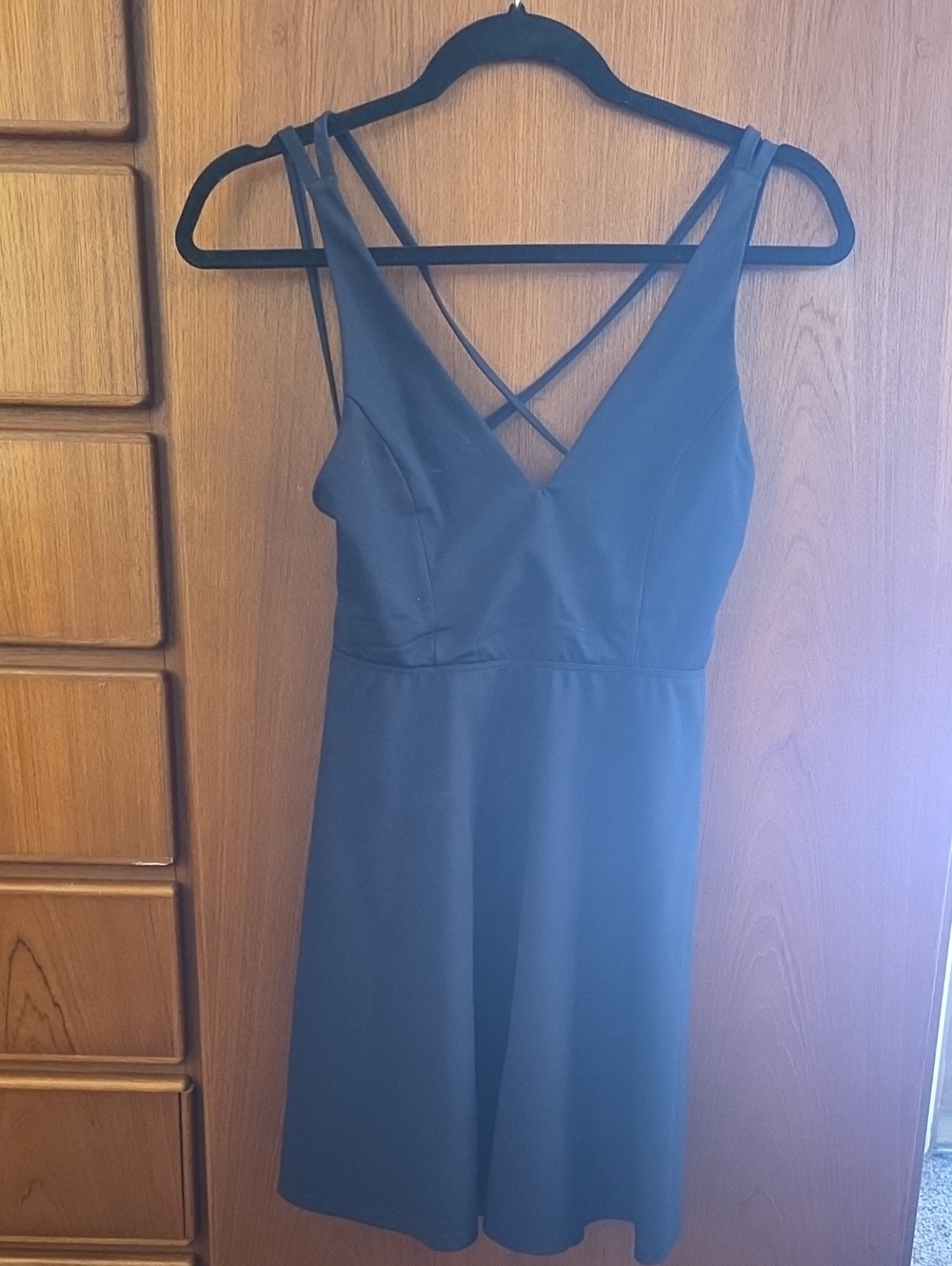Classic Dark Blue Strappy V-Neck Mini Dress with Crisscross Straps